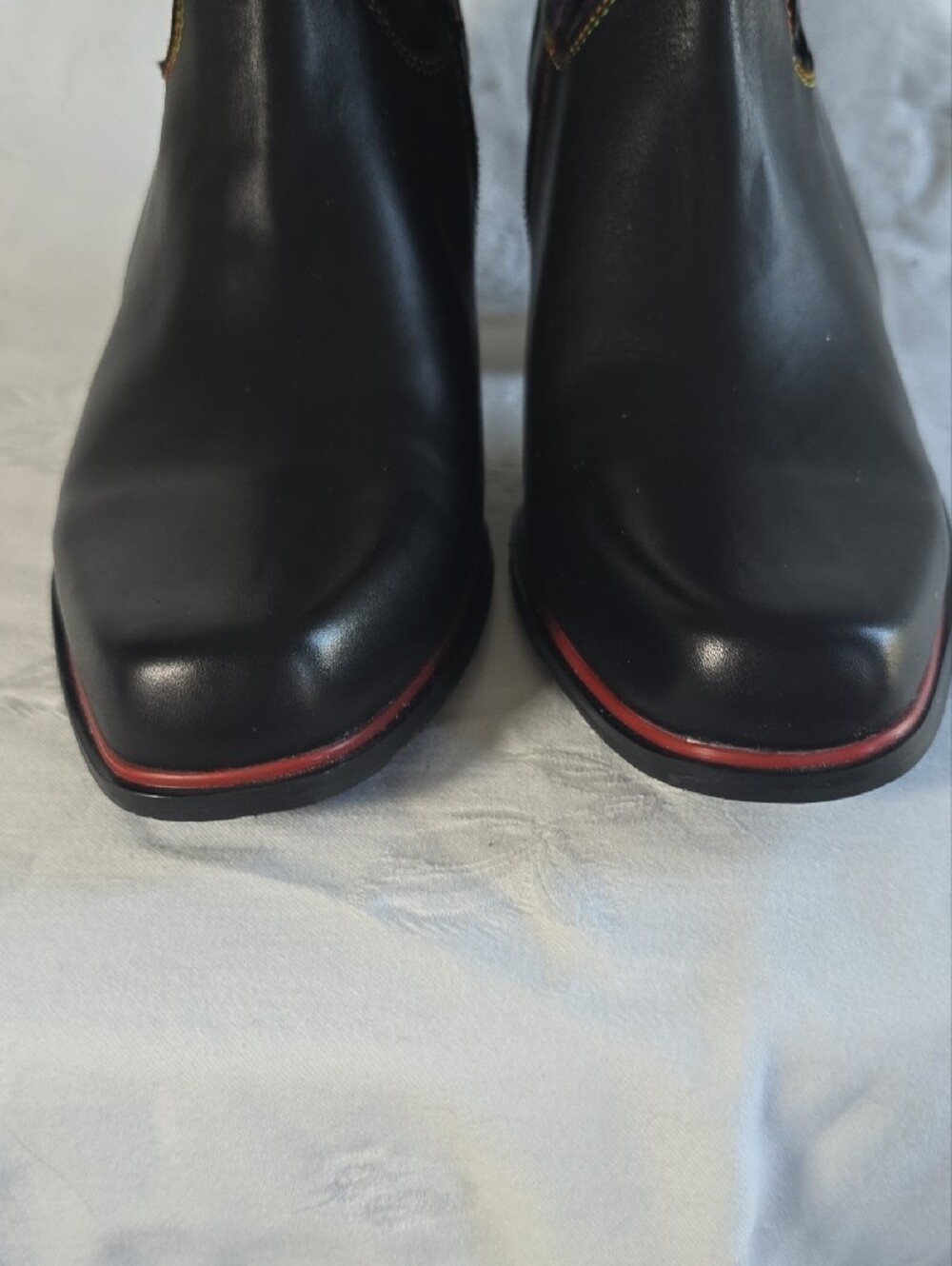 L'Artiste Black Leather Heeled Ankle Boots with Multicolor Flowers Size EU 41 - Picture 3 of 16